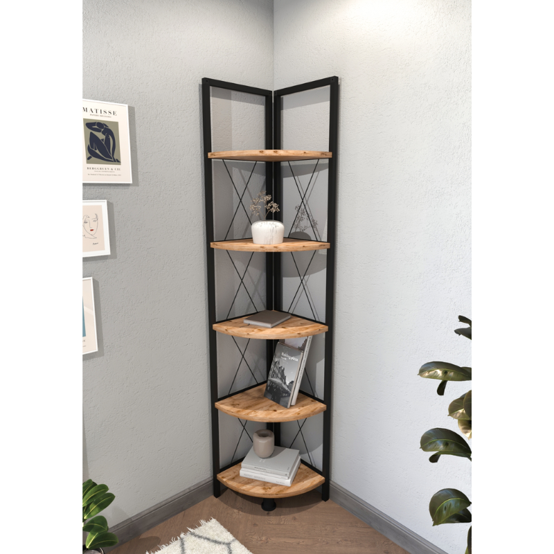 Metalna kutna polica za knjige s 5 polica