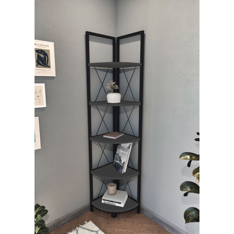 Metalna kutna polica za knjige s 5 polica – antracit boja